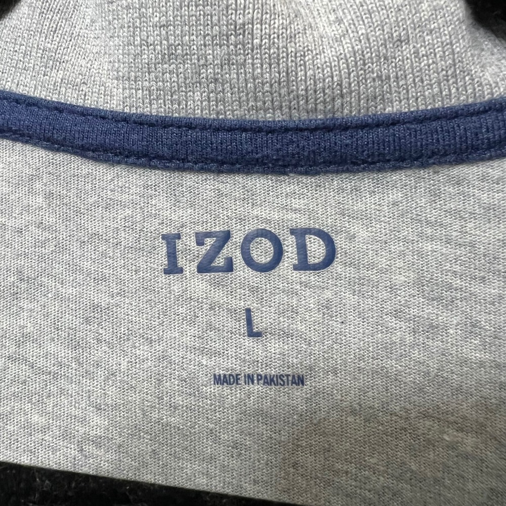 IZOD‎ Mens Polo Shirt Size L Short Sleeve Gray Blue Striped Golf Casual - Picture 2 of 6